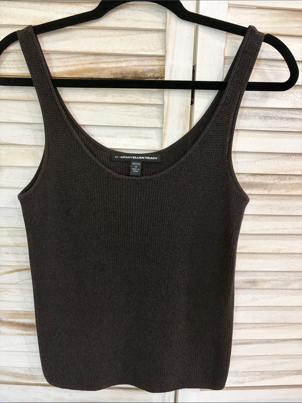 Ellen Tracy Dark Brown Ribbed Knit Tank